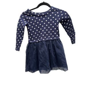 Hanna Andersson Girls Polka Dot Tulle Dress - Long Sleeve - Navy Blue/White - Si
